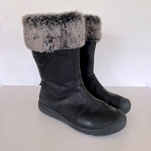 Keen Fremont Zip Waterproof Insulated Winter Boot Black Leather & Faux Fur, 6.5